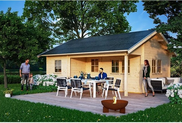 Skan Holz-Gartenhaus St. Moritz Blockbohlenhaus aus nordischer Fichte, braun, B/T: 600 x 500 cm - Bild 1