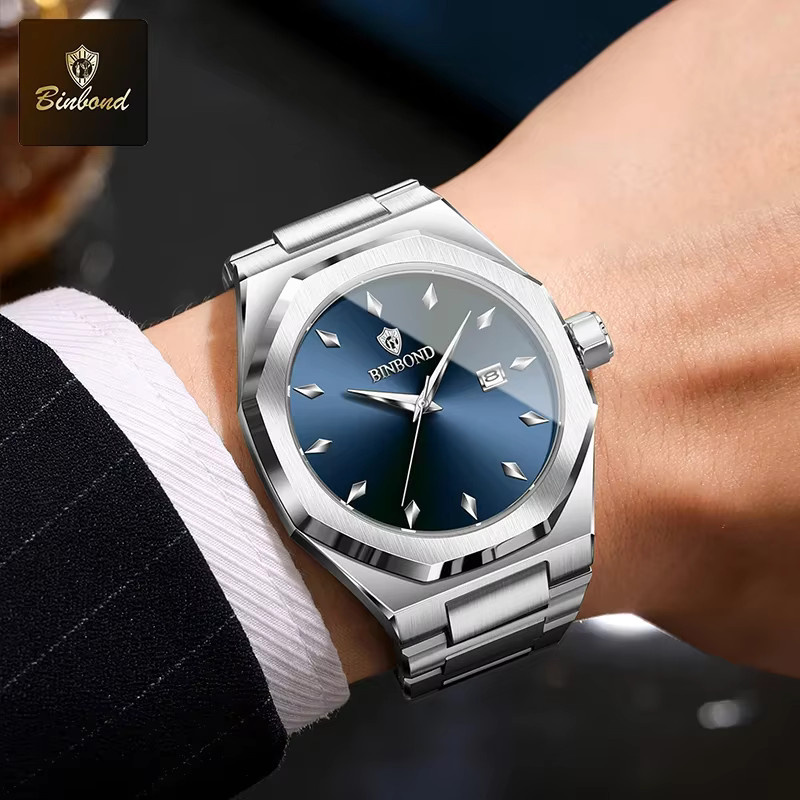 BINBOND Armbanduhr Edelstahl, Quarz, Blau, Herren - Bild 5