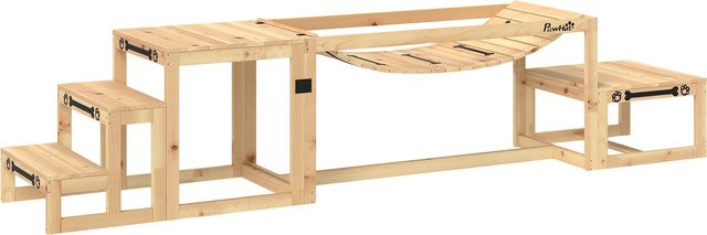 PawHut Hunde Agility Set aus Tannenholz in Braun, 4er-Set Hundetraining mit Brücke, Treppe und Plattform, B/H/L: 50 x 56 x 120 cm - Bild 1
