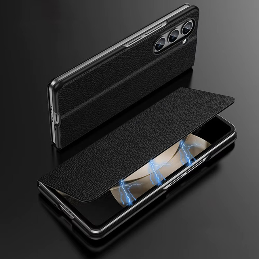 Magnetische Echtlederhülle für Samsung Galaxy Z Fold 3 4 5 6 7 8 Ultra in Schwarz und Blau - Bild 2
