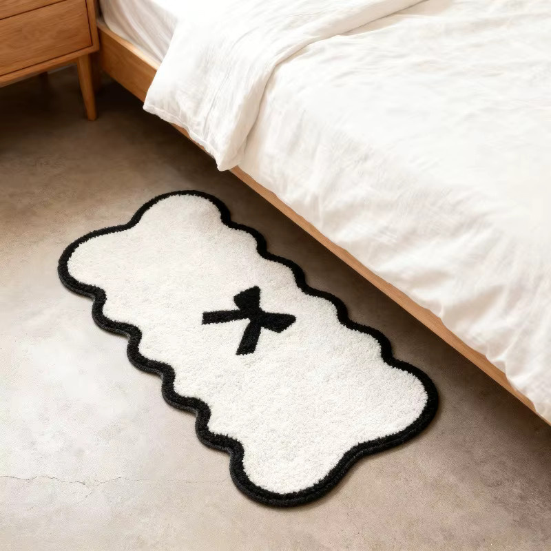 VIKAMA Minimalistischer Schleifenteppich in Weiß, weicher Faux Fur Bodenmatte für Wohnzimmer und Kinderzimmer - Bild 3