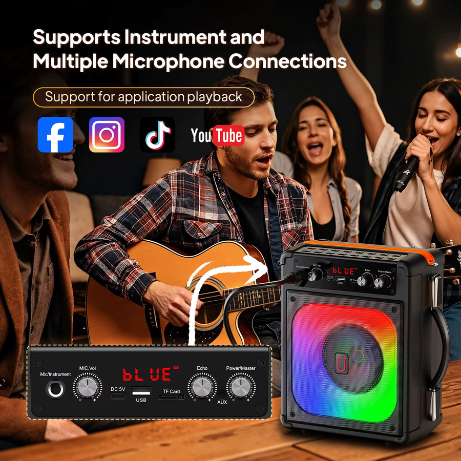 FanFun Tx06 Karaoke Bluetooth-Lautsprecher mit Mikrofon und Rhythmuslicht in Schwarz - Bild 4