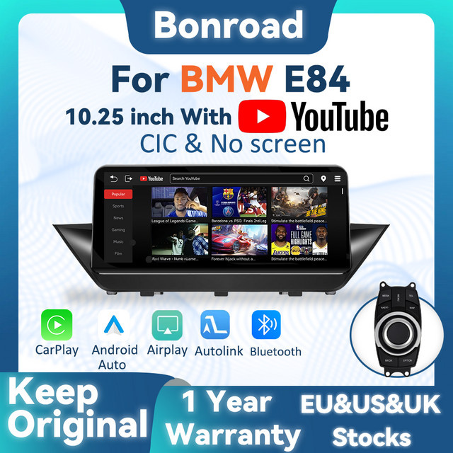 BONROAD 10,25 Zoll Kabelloses CarPlay und Android Auto Multimedia-Display mit GPS-Navigation und YouTube für BMW X1 E84, Farbe: Schwarz - Bild 1