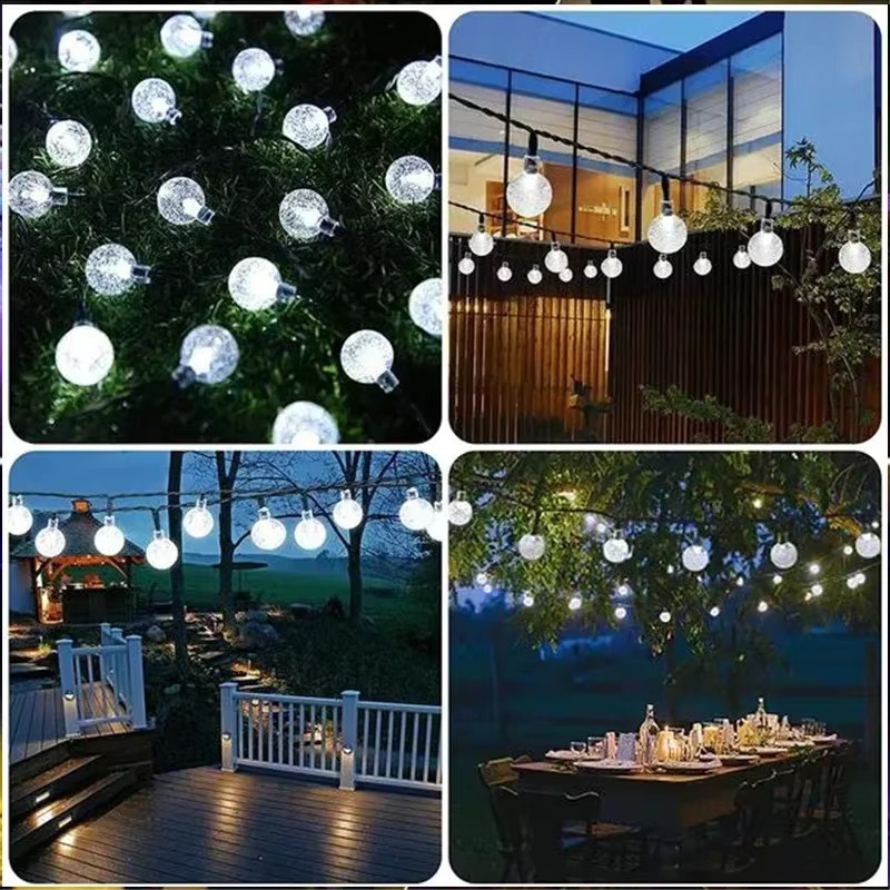 Solar LED Lichterkette Outdoor mit Kristall-Kugeln in Transparent, Wasserdichte Solar-Lichterkette für Garten, Terrasse und Party mit 8 Modi - Bild 4