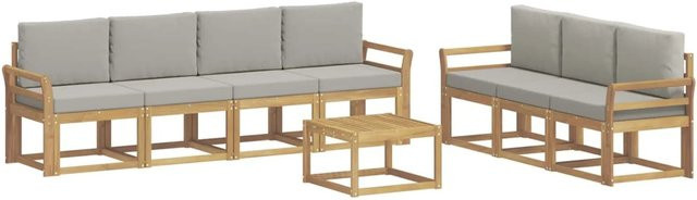 vidaXL Outdoor-Sofagarnitur 8-teilig aus Akazienholz in Weiß und Hellgrau mit Polsterkissen B/T/H: 59 x 59 x 37 cm - Bild 1