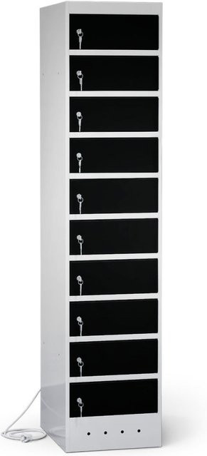 rotstahl Laptopschrank mit 10 Fächern aus Stahlblech, Korpus lichtgrau und Türen schwarz, B: 40 cm, H: 180 cm - Bild 1