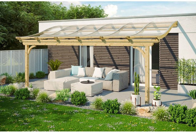 Skan Holz Terrassenüberdachung Verona aus Leimholz in Natur mit Polycarbonat-Dach, B: 648 cm, T: 339 cm - Bild 1
