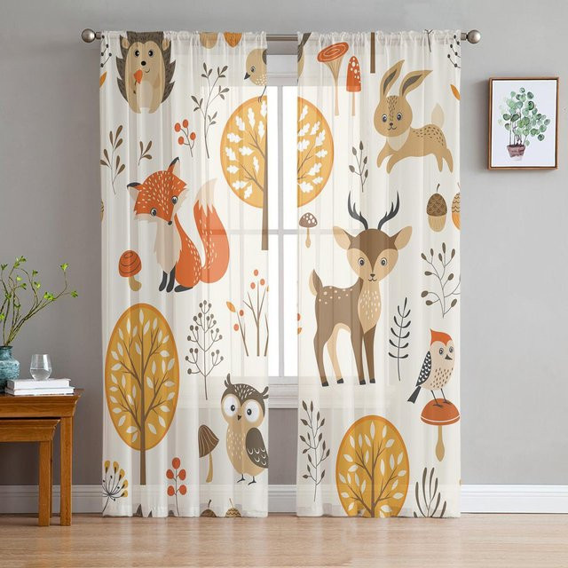 Yiran Furniture Dschungel-Tier-Tüllvorhänge mit Löwe und Zebra, 2 Paneele, Transparent, Multicolour, B: 50 cm, H: 130 cm - Bild 1