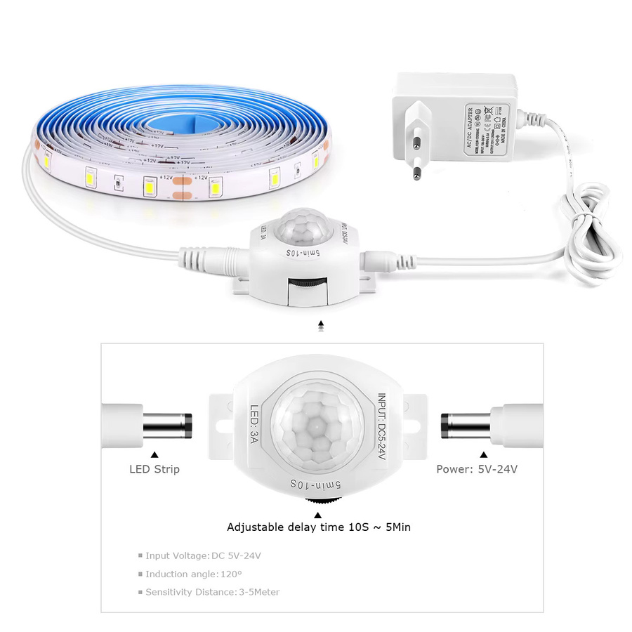 Lcamaw Wasserdichter 2835 SMD LED-Streifen in Warmweiß mit PIR Bewegungssensor und Netzadapter für die Unterschrankbeleuchtung - Bild 2