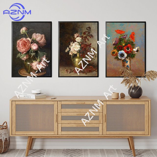 KAYOU Vintage Blumen-Poster mit weißen Hortensien, Rosen und Löwenzahn als Leinwanddruck in Multicolour - Bild 1