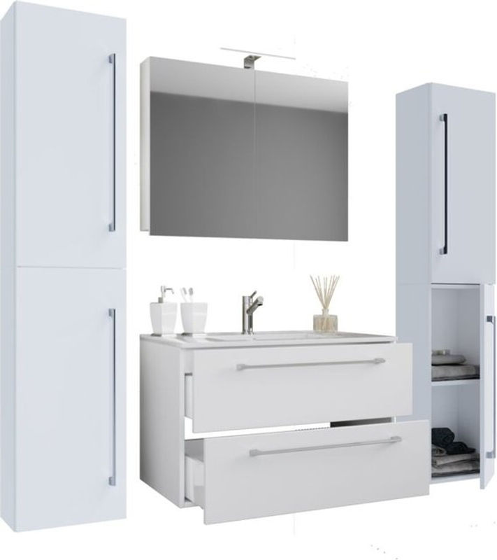 VCM Badinos 5-tlg. Badmöbel-Set in Weiss mit Waschtisch, Waschbecken, Unterschrank und Spiegelschrank, B/H/T: 60 x 150 x 46 cm - Bild 3