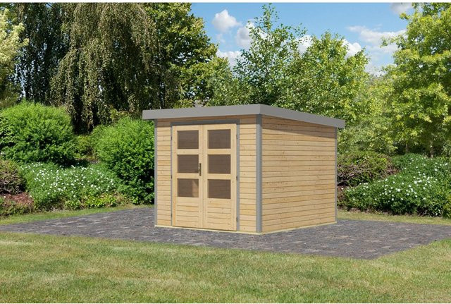Karibu Gartenhaus Diego 3,5 in Naturbelassen und Graualuminium, B/T/H: 209 x 238 x 242 cm - Bild 1