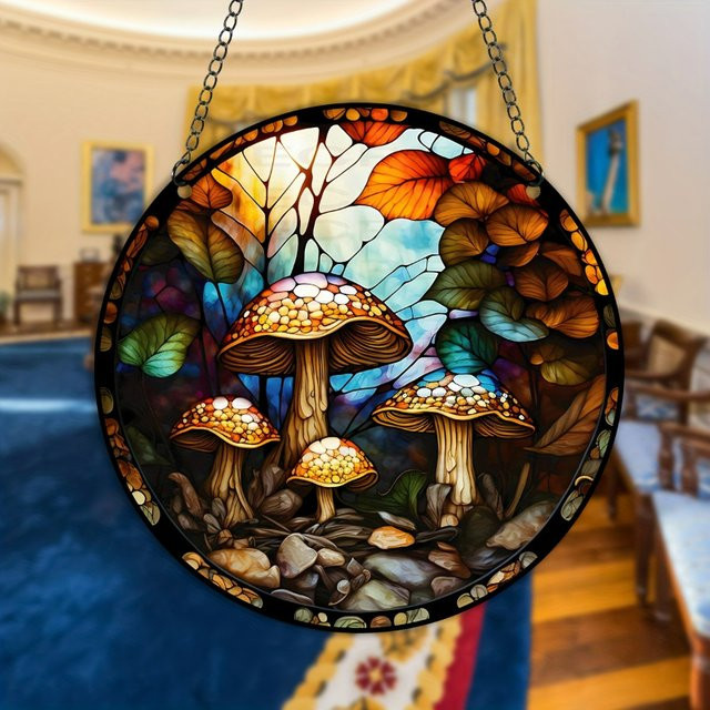 Potdemiel 3D Pilz Suncatcher aus Acryl, bunter Hänge-Fensterschmuck im Floral-Design, Durchmesser: 20 cm - Bild 1