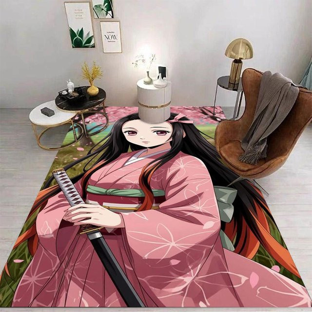 Miniso Demon Slayer Teppich mit Cartoon-Motiv, rutschfest und waschbar, B/T: 80 x 50 cm, Mehrfarbig - Bild 1