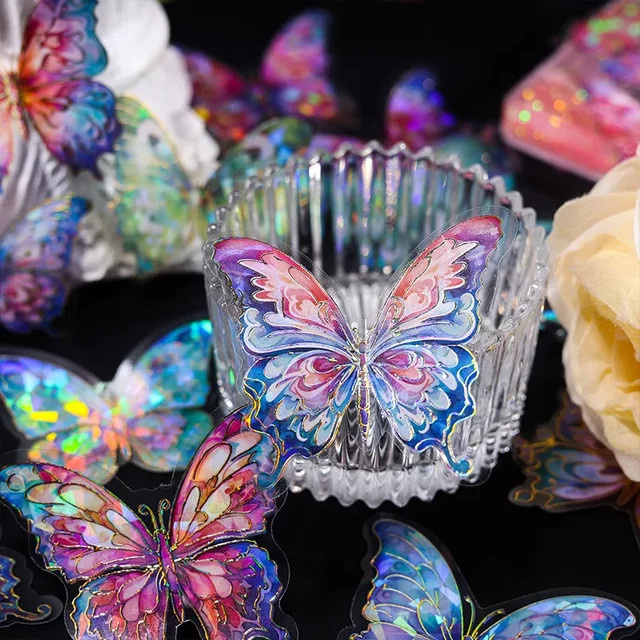 20 Stück funkelnde Schmetterling Aufkleber in Goldoptik, transparente Collagen für Scrapbooking, Tagebuch und Bastelarbeiten, Mehrfarbig - Bild 1