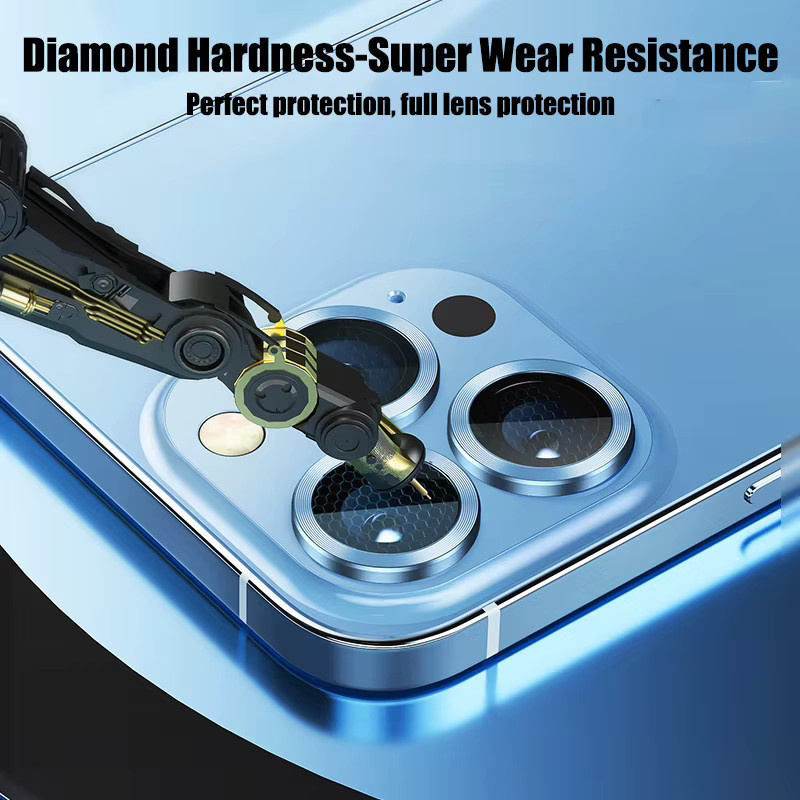 3er-Set AKABEILA Diamant-Metall-Kameraobjektivschutz für iPhone 17 16 15 14 13 12 11 Pro Max Plus Air in Blau und Silber - Bild 3