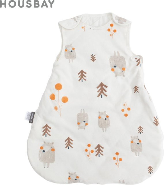 HOUSBAY Baby Schlafsack aus weicher Baumwolle mit Bären-Print in Beige und Weiß - Bild 1
