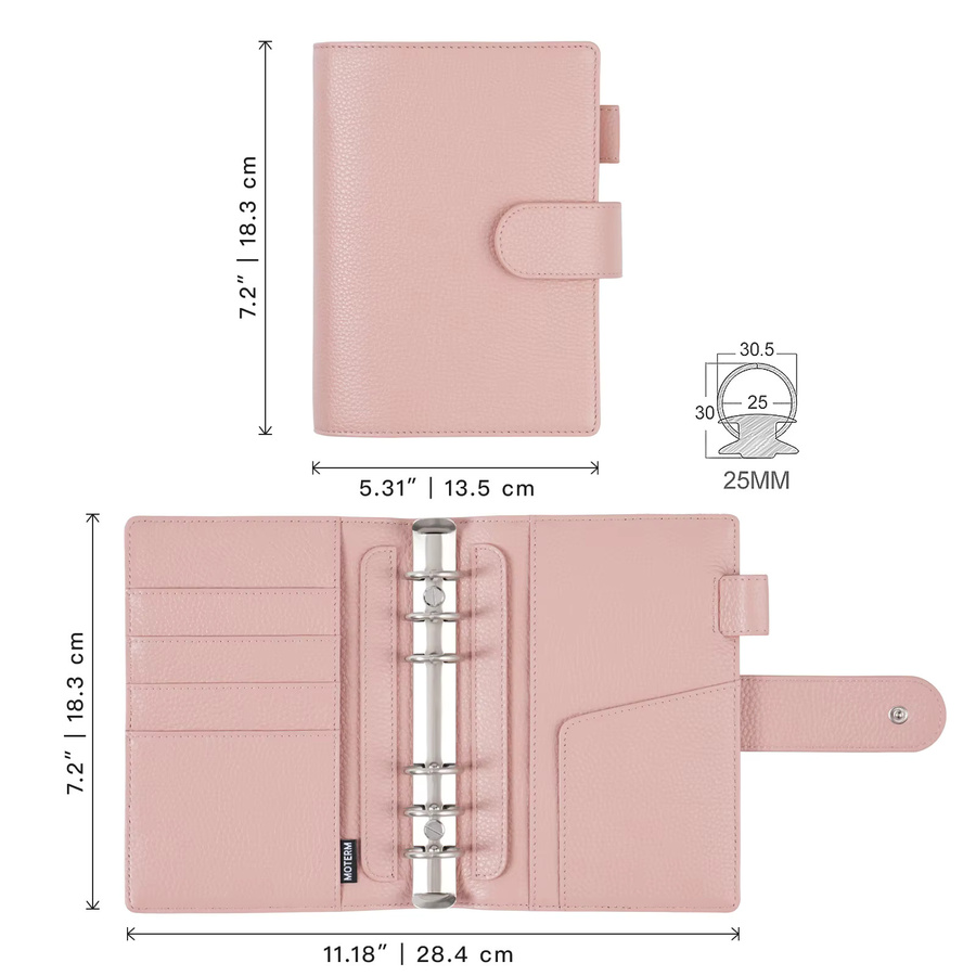 Moterm Personal Elite Rings Planner Notizbuch aus genarbtem Leder mit 25-mm-Ring-Organizer ohne Rückentasche in Orange oder Pink - Bild 1