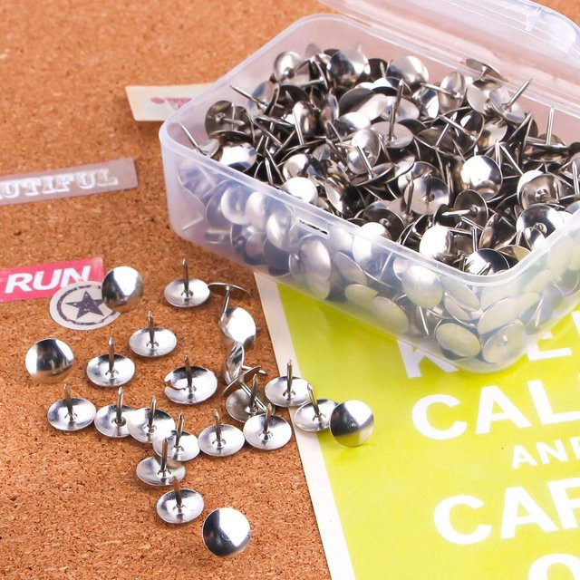 Runde Druckknopfpins aus Metall in Silber für Korktafeln und zum Aufhängen von Karten, Postern oder Bildern (300/500 Stück) - Bild 1