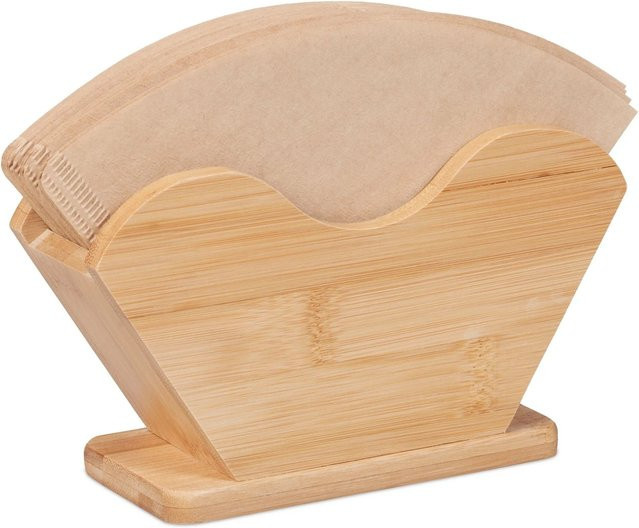 Relaxdays Kaffeefilterhalter aus Bambus in Natur, B/T/H: 18 x 10 x 6 cm - Bild 1