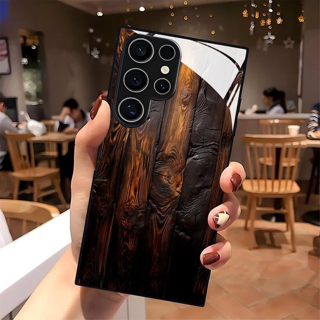 Strukturierte Glas-Handyhülle für Samsung Galaxy S26 S25 S24 S23 S22 S20 FE Ultra Plus in Braun und Schwarz mit bedrucktem Design und Sturzschutz - Bild 1