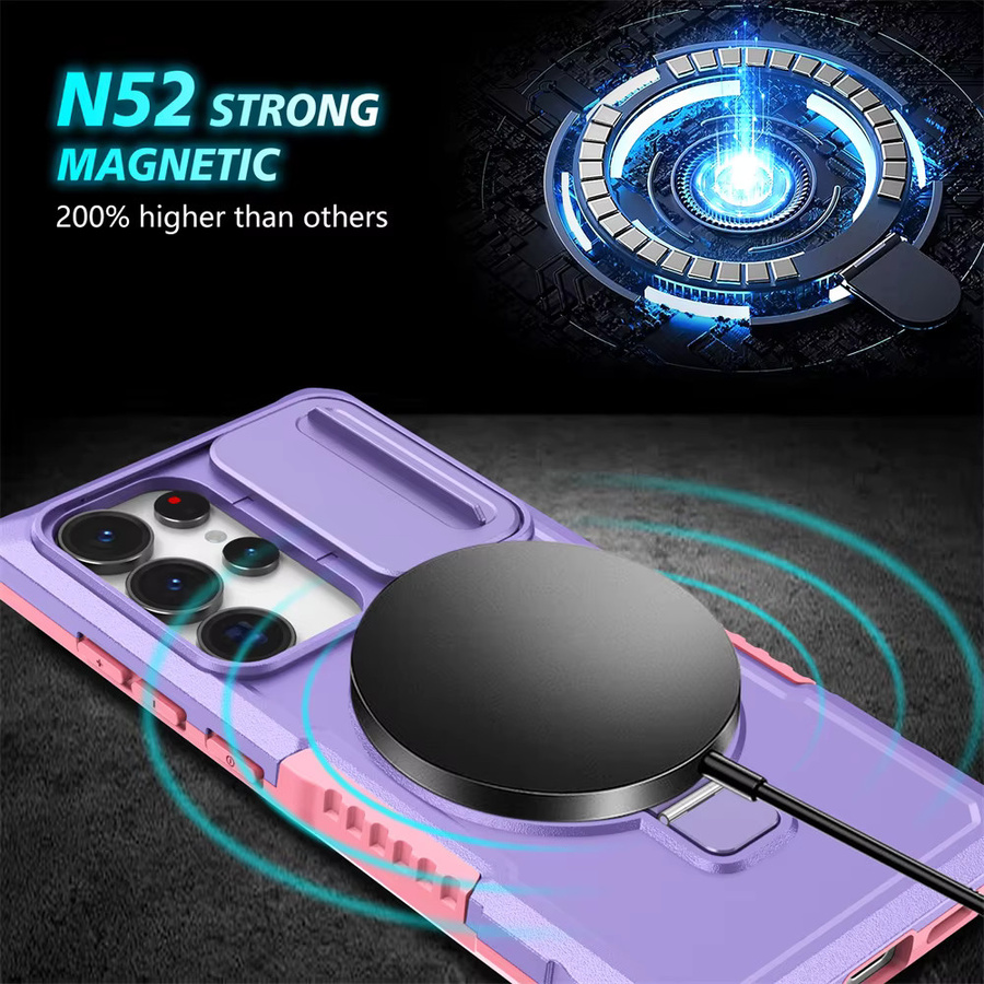 Hybrid-Rüstungshülle für Samsung Galaxy S26 S25 S24 S23 S22 Ultra Plus FE mit magnetischer Autohalterung und kabelloser Ladefunktion in Pink oder Purple - Bild 4