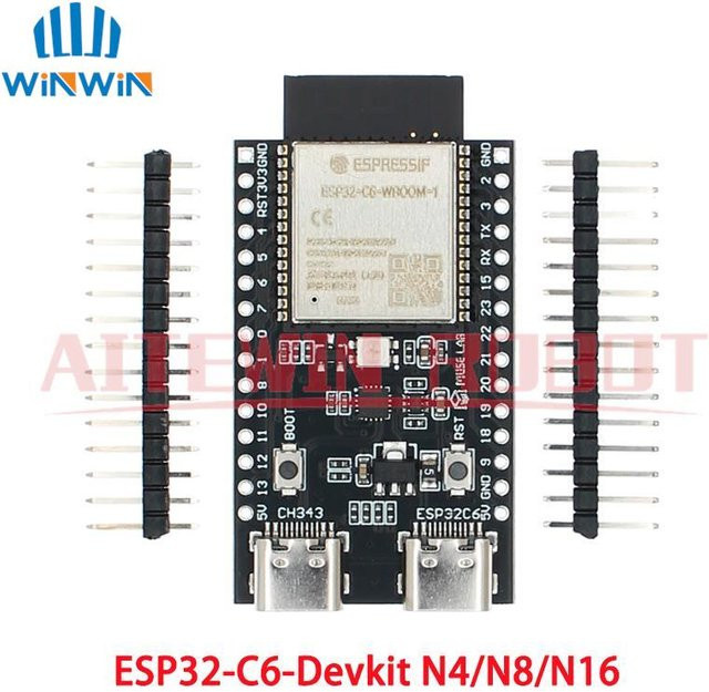 Espressif ESP32-C6-DevKitC N4R2 Entwicklungsboard mit WiFi und Bluetooth sowie USB-C Anschluss in Schwarz - Bild 1