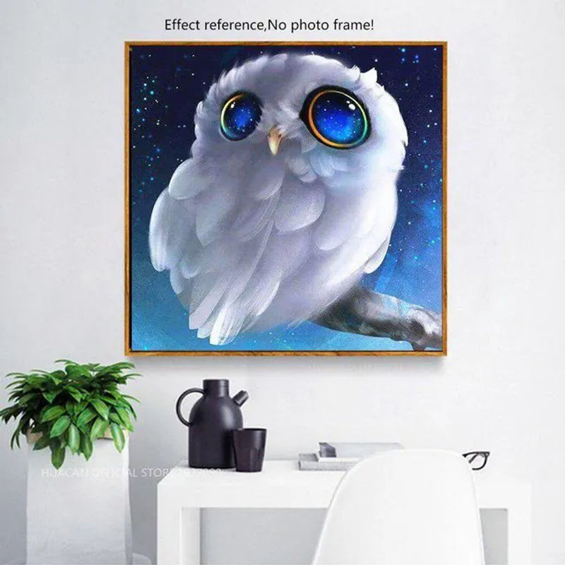 FIYO Diamant-Malerei Eule als Tier-Diamant-Mosaikbild in Weiß, B/B/H: 30 x 30 x 30 cm - Bild 1