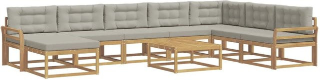 vidaXL Outdoor-Sofagarnitur aus massivem Akazienholz in L-Form, 9-teiliges Set in Weiß und Hellgrau - Bild 1