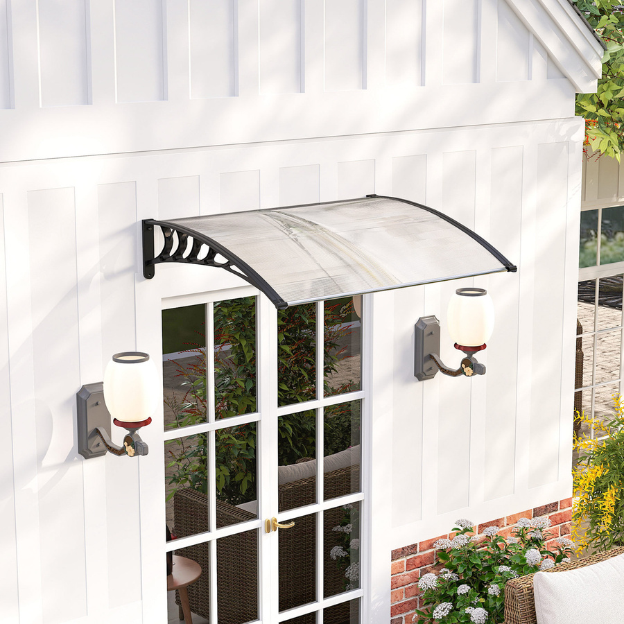 Outsunny Haustürvordach aus Polycarbonat mit UV-Schutz als Regenschutz, Weiß, B: 122 cm, H: 89 cm - Bild 2