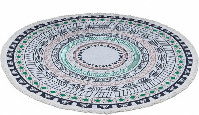 Relaxdays Mandala-Teppich aus Baumwolle in Mehrfarbig, Rund, Durchmesser: 120 cm, Rutschfest und Boho-Design - Bild 1