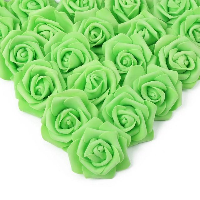 100 Stück künstliche Rosenblütenköpfe aus Schaumstoff in Grün für DIY Dekorationen, Hochzeiten und Partys - Bild 1
