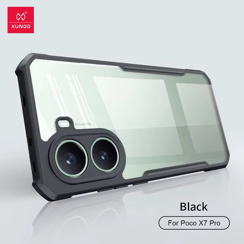 Xundd Schutzhülle für POCO X7 Pro, transparente stoßfeste PC-Schutzhülle mit Kameraschutz und TPU-Rahmen, Schwarz - Bild 6