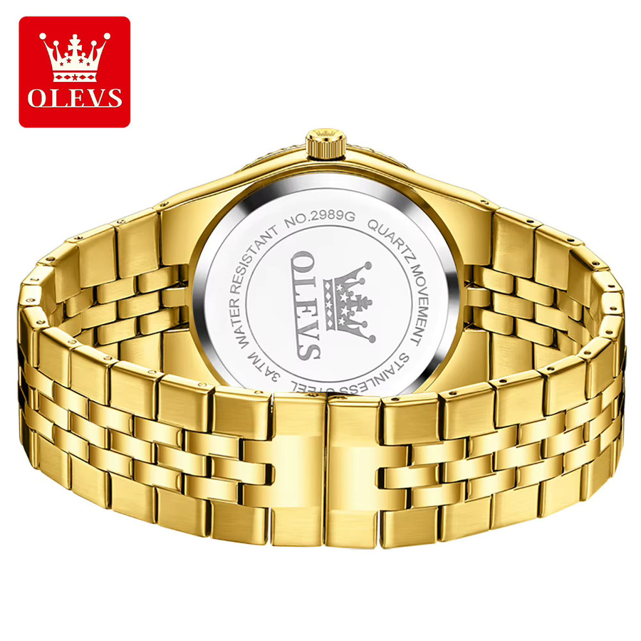 OLEVS Armbanduhr Quarz, Edelstahl, Diamant, Gold, Herren - Bild 3