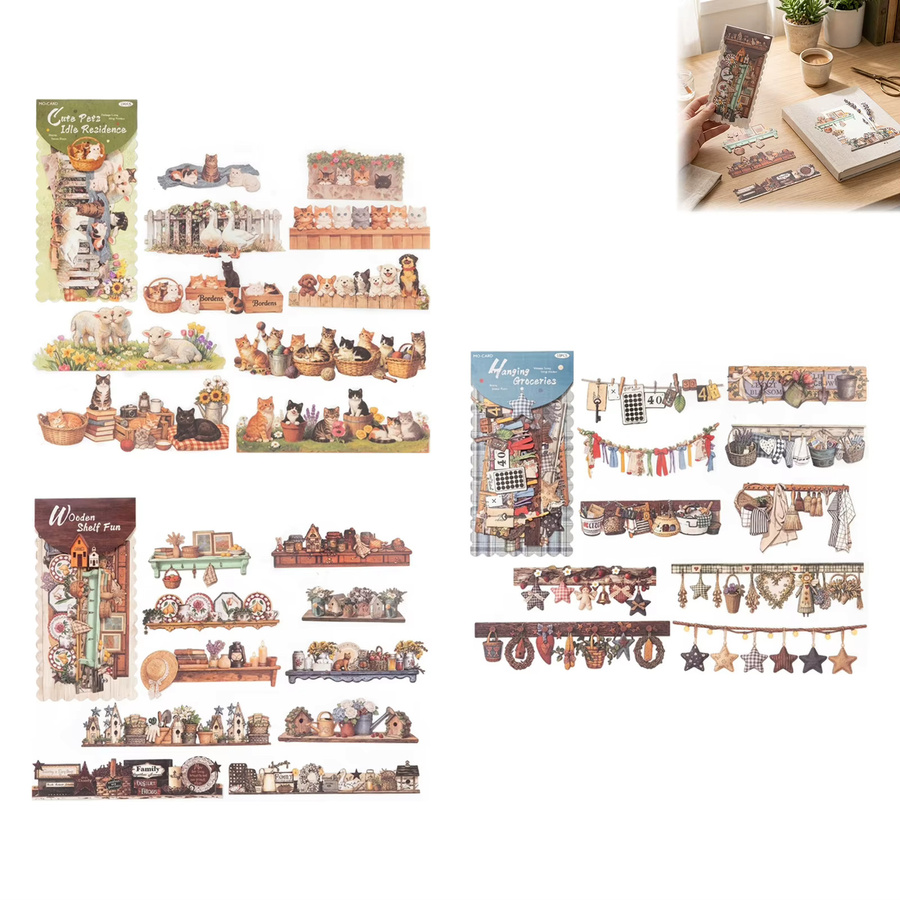20 Blatt Hartkarton-Sticker-Set im Langstreifenformat für Vintage-Scrapbooking und Journaling, Retro-Party-Landschaftsdekoration, matt beschichtet, Mehrfarbig - Bild 3