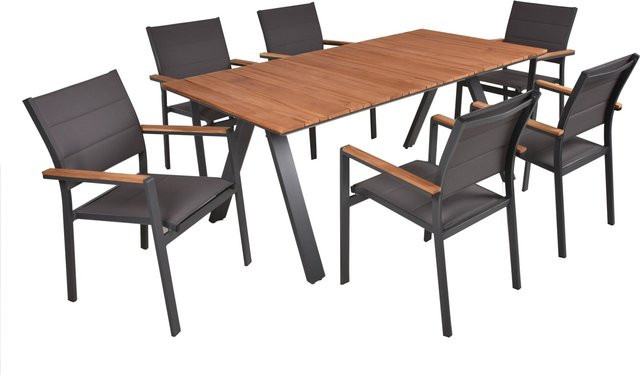 Garden Pleasure Gartenmöbel-Set Davin 7-teilig in Schwarz-Braun aus Holz und Aluminium mit FSC-zertifiziertem Holz - Bild 1