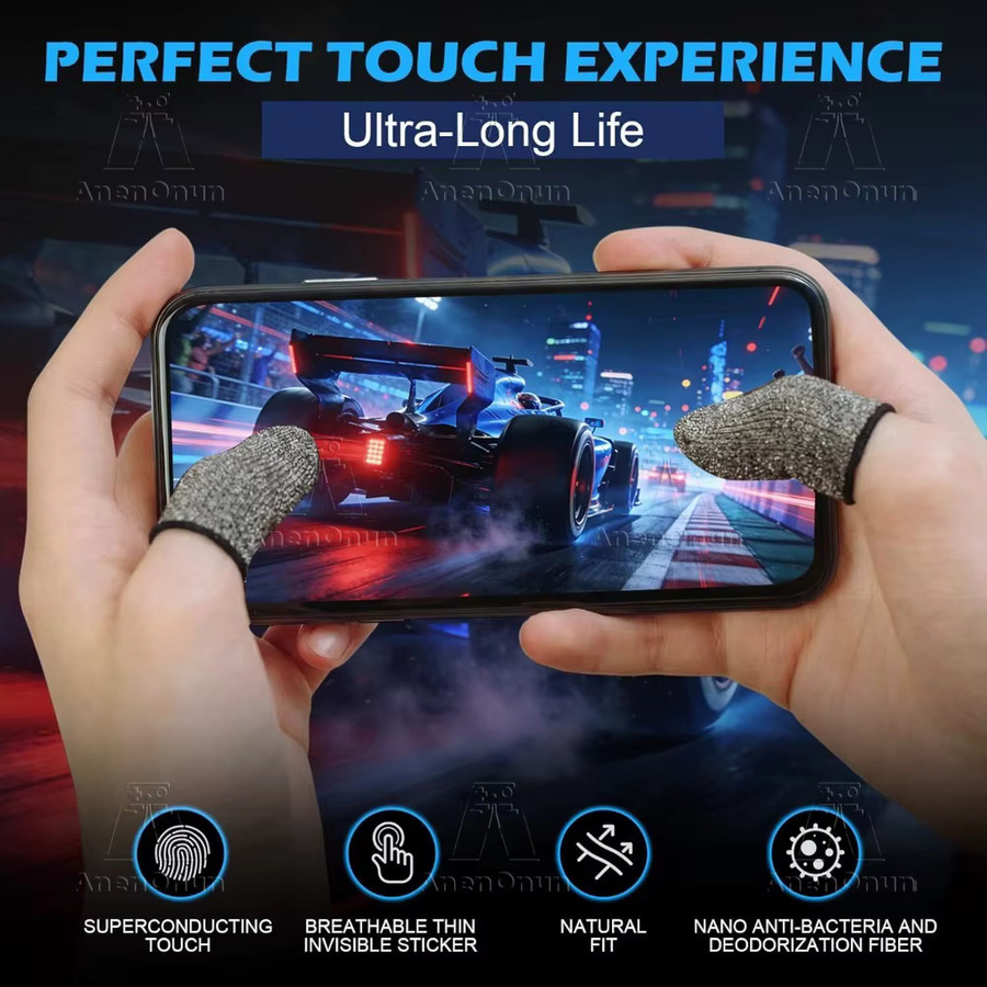 AnenOnun Gaming-Fingerhüllen aus reiner Silberfaser mit 38 Nadeln in Silber für Mobile Games, Anti-Schweiß und Anti-Rutsch für Touchscreens - Bild 4