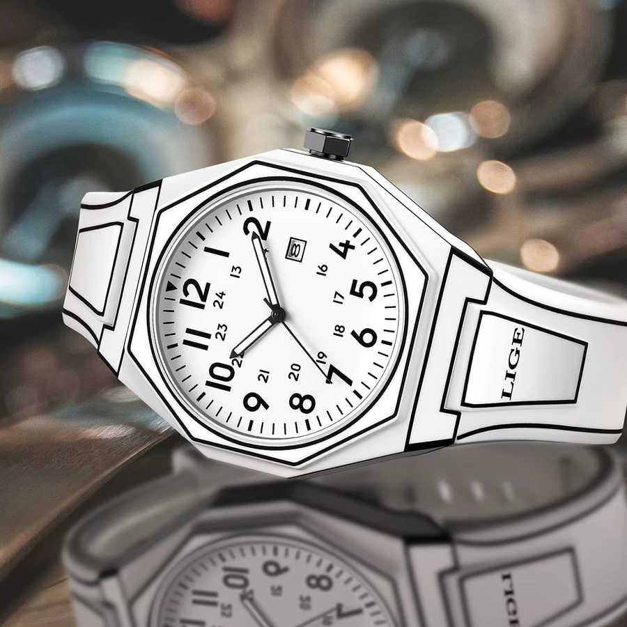 LIGE Armbanduhr Quarz, Silikon, Weiß, Herren - Bild 2