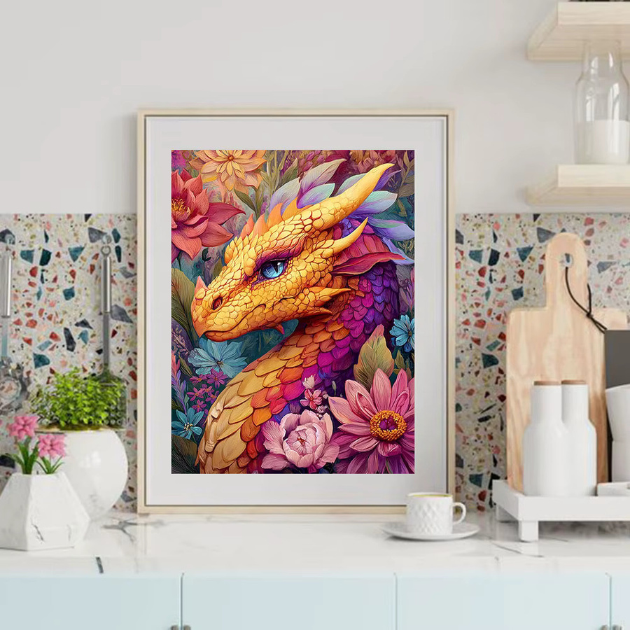 Huacan Diamantgemälde Drache als handgefertigtes Mosaik-Dekorationsset in Mehrfarbig, Durchmesser: 30 cm - Bild 3