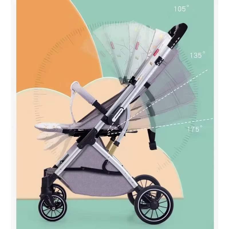 LUVCHAIN Reise-Kinderwagen mit vier Rädern, zweiseitig nutzbar, leicht und hochsichtbar, in Silber und Weiß - Bild 4