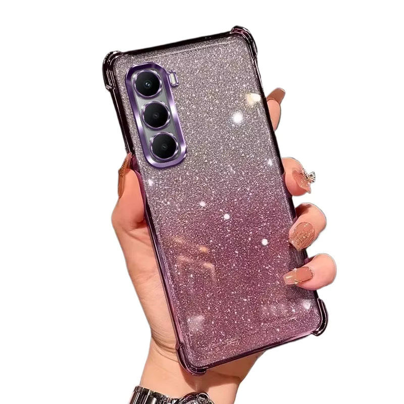 Transparente Glitzer-Schutzhülle mit Luxus-Plattierung für Infinix Hot 70 60 50 40 Pro Plus 60I 50I 40I 4G 5G in Pink mit Vier-Ecken-Stoßschutz - Bild 2