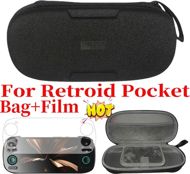 Retroid Tragetasche mit Netztasche und kratzfester Folie für die Retroid Pocket 5 Spielekonsole, Schwarz - Bild 1