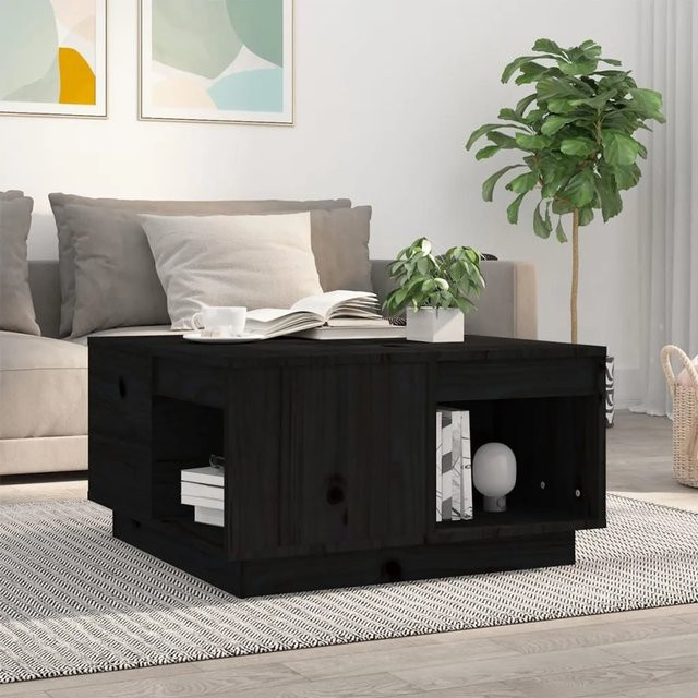 vidaXL Couchtisch aus massivem Kiefernholz in Schwarz, quadratisch, B/T/H: 60 x 61 x 32,5 cm - Bild 1