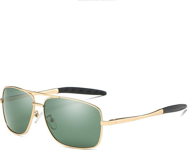 AORON Sonnenbrille, Herren, Vollrand, rechteckig, Metall, grün/gold, polarisiert - Bild 1