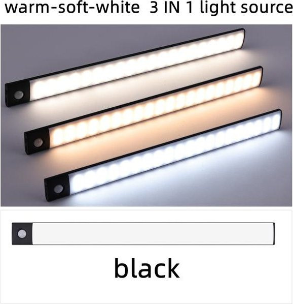 SHIJIN Light Intelligente LED-Lichtleiste mit Bewegungssensor und Induktion, kabellose magnetische COB-Lichtleiste für Kleiderschrank und Küche, dimmbar und wiederaufladbar, Breite: 30 cm, Farbe: Schwarz - Bild 1
