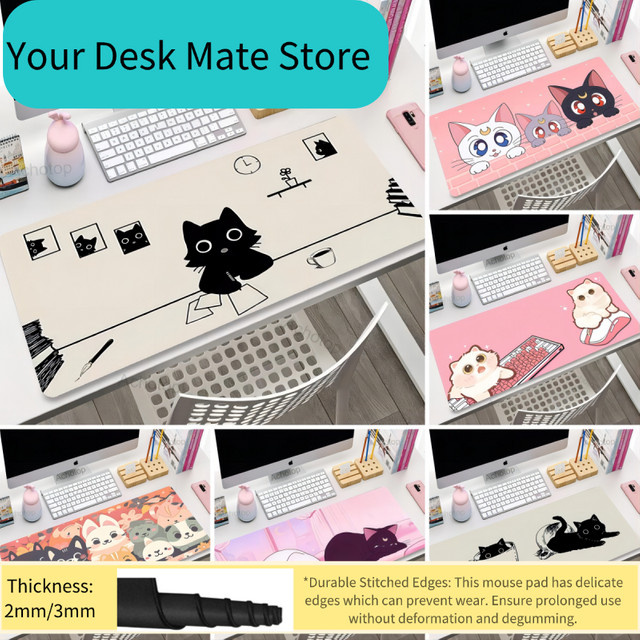 Kawaii Cartoon Katze Gaming-Mauspad-Set, rutschfeste Schreibtischunterlage und Tastaturunterlage in Multicolour - Bild 1