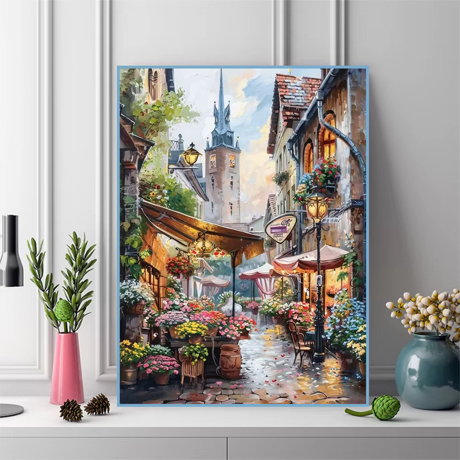 Evershine Diamantmalerei Straßenlandschaft DIY Mosaik-Bild mit runden Steinen in Multicolour, B/H: 30 x 30 cm - Bild 3