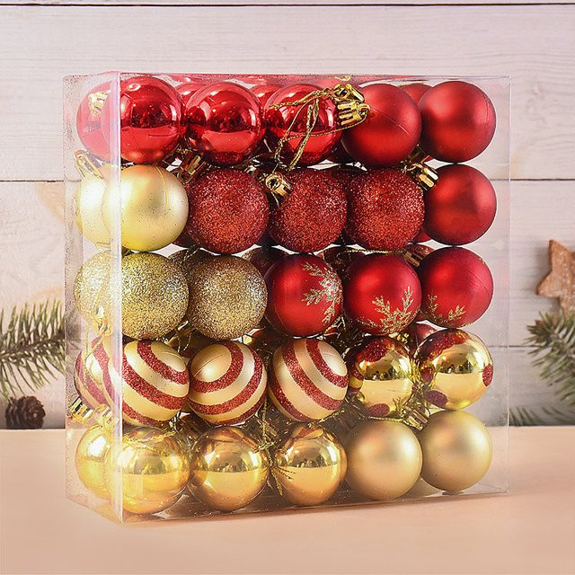 ZQNYCY Weihnachtskugeln Set in Rot und Gold, 50 Stück runde Christbaumanhänger für Weihnachtsdekoration und Silvester - Bild 1