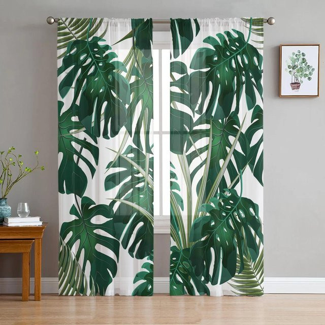 Transparenter Organza-Voile-Vorhang mit floralem Design in Grün, Breite: 135 cm, Höhe: 115 cm - Bild 1