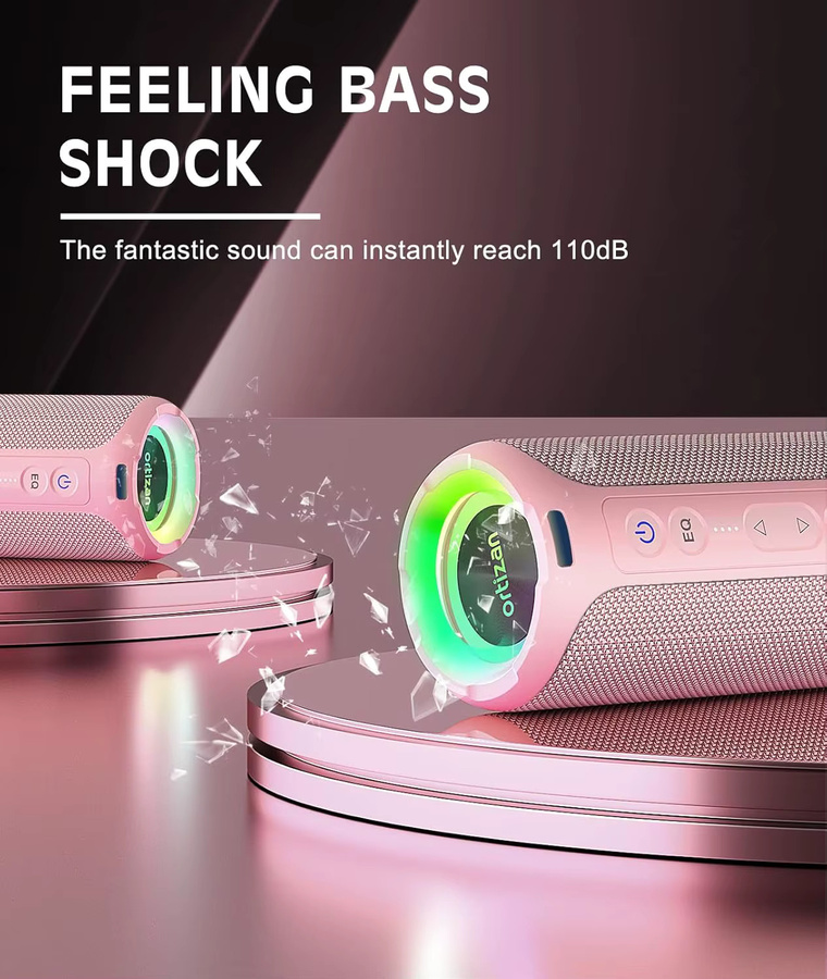 Ortizan X8 Pro Bluetooth-Lautsprecher mit RGB-Leuchten, wasserdicht und tragbar, Schwarz/Pink/Mehrfarbig - Bild 2